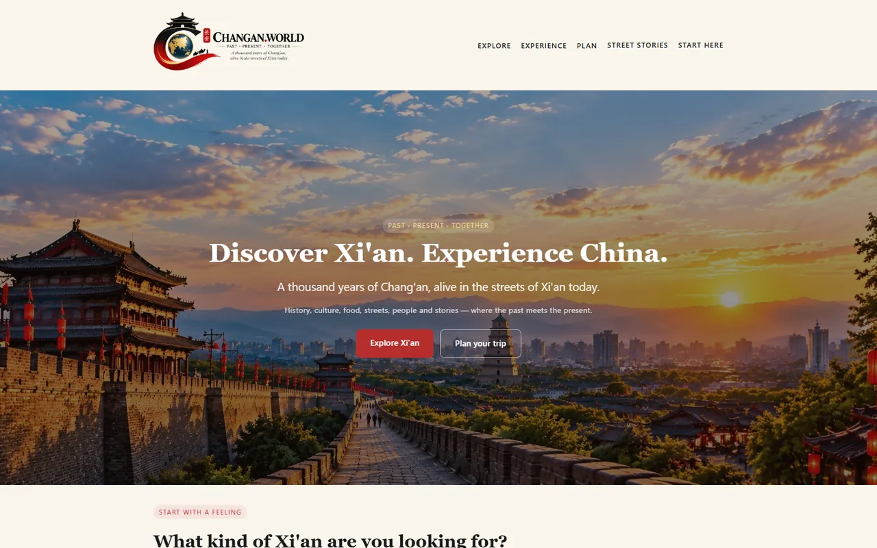 Homepage of changan.world, a bilingual travel site